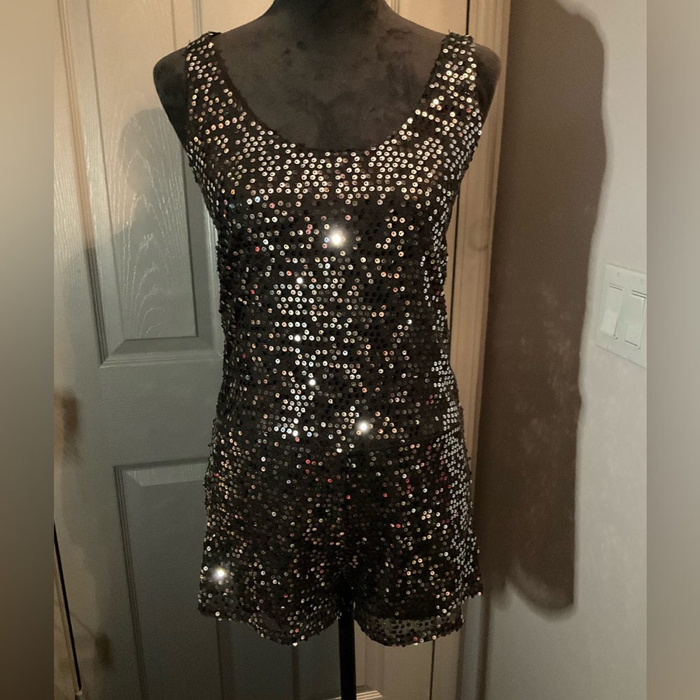 Aqua small black and sequins romper